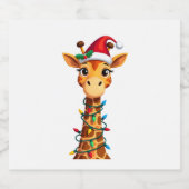 Cute Giraffe Christmas Lights Santa Hat Xmas Pajam Sparkling Wijnetiket (Enkel label)