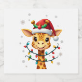 Cute Giraffe Christmas Lights Santa Hat Xmas Pajam Sparkling Wijnetiket (Enkel label)