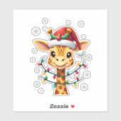 Cute Giraffe Christmas Lights Santa Hat Xmas Pajam Sticker (Vel)