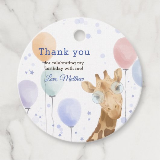 Cute Giraffe Colorful Balloon Boy Birthday Bedankjes Labels (Voorkant)
