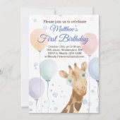 Cute Giraffe Colorful Balloon Boy Birthday Kaart (Voorkant)
