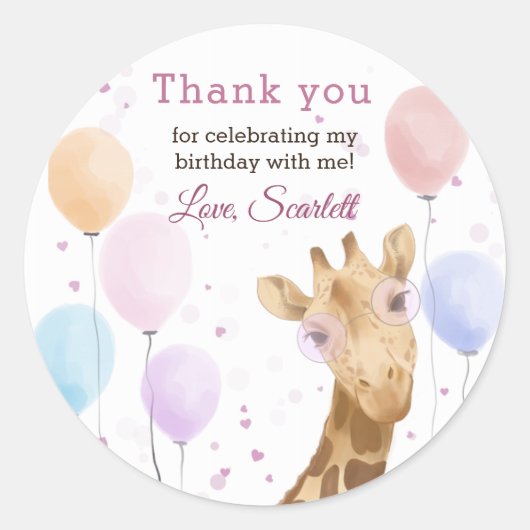 Cute Giraffe Colorful Balloon Girl Birthday Ronde Sticker (Voorkant)