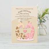 Cute Giraffe Couple Baby shower Invitation Kaart (Staand voorkant)