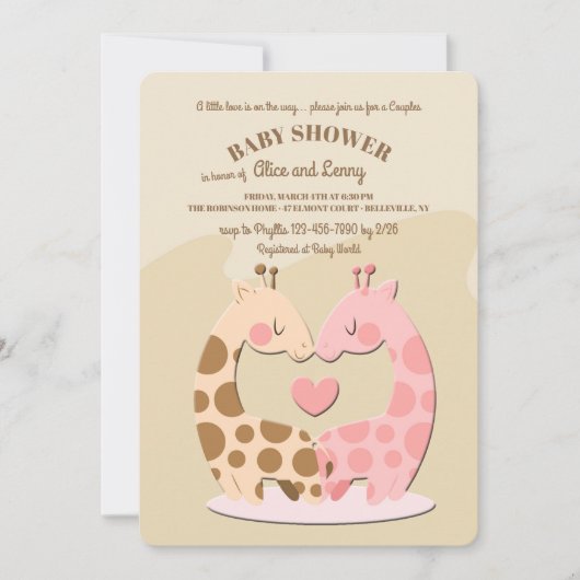 Cute Giraffe Couple Baby shower Invitation Kaart (Voorkant)