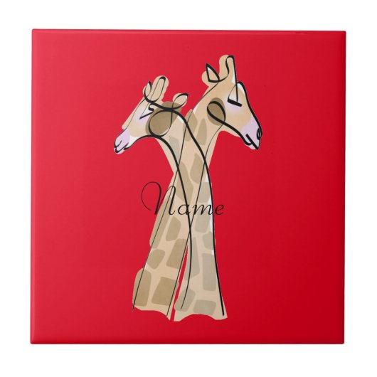 Cute Giraffe Couple Thunder_Cove Tegeltje (Voorkant)