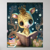 Cute Giraffe die een boek leest Kunst Kinderkamer Poster (Voorkant)