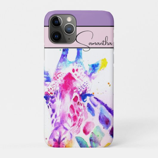 Cute Giraffe Dierentuin Dier Paarse Waterverf Tele Case-Mate iPhone Case (Achterkant)