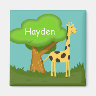 Cute Giraffe en Boom Kunst Persoonlijke Kleurrijk Magneet