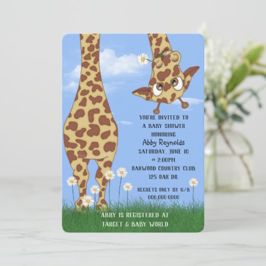 Cute Giraffe en Daisy Baby shower Kaart (Staand voorkant)