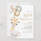 Cute Giraffe en Elephant Virtual Baby shower Kaart (Voorkant)
