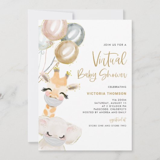 Cute Giraffe en Elephant Virtual Baby shower Kaart (Voorkant)
