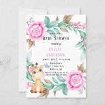 Cute Giraffe en Pink Peony Girl Baby shower