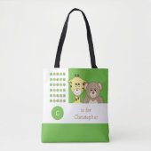 Cute giraffe en teddybeer baby groene witte speelg tote bag (Voorkant)