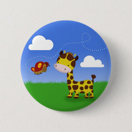 Cute Giraffe en vlinder Ronde Button 5,7 Cm