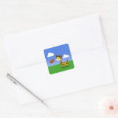 Cute Giraffe en vlinder Vierkante Sticker (Envelop)