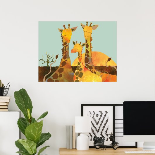 Cute Giraffe Family Poster (Thuiskantoor)