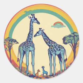 Cute Giraffe Family Ronde Sticker