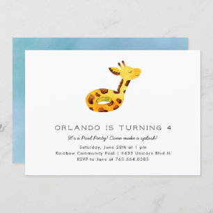 Cute Giraffe Floatie Pool Birthday Party Kaart