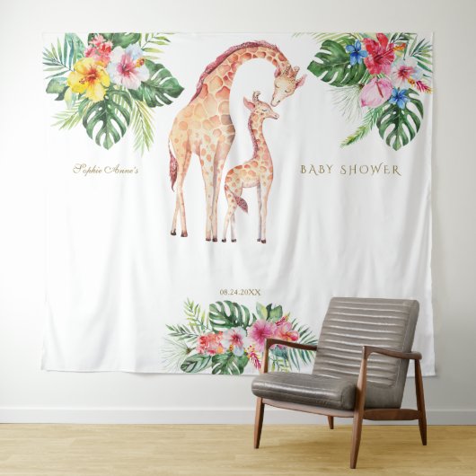 Cute Giraffe Floral Baby shower Foto Booth Prop Wandkleed (In Situ (horizontaal))