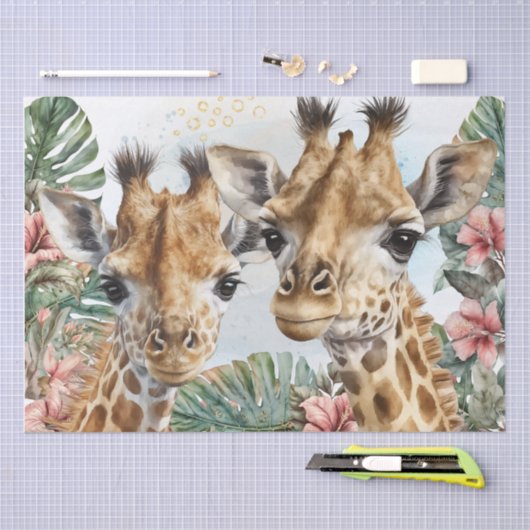 Cute Giraffe Floral Waterverf Tissuepapier (Craft)