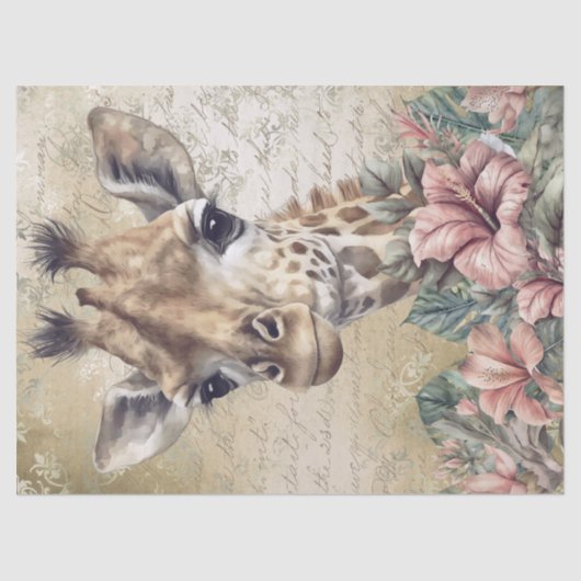 Cute Giraffe Floral Waterverf Tissuepapier (Voorkant)