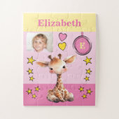 Cute giraffe foto naam roze geel kinderen legpuzzel (Verticaal)