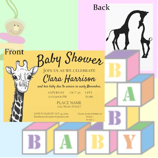 Cute Giraffe Gender Neutral Baby shower Invitation Kaart