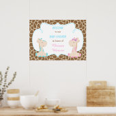 Cute Giraffe Gender onthullen of Twins Baby shower Poster (Keuken)
