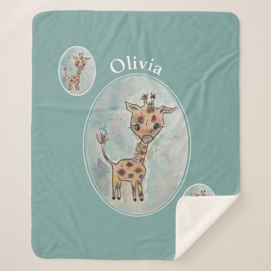 Cute Giraffe Gepersonaliseerd Sherpa Deken (Voorkant)