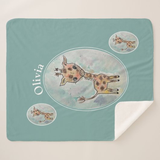 Cute Giraffe Gepersonaliseerd Sherpa Deken (Voorkant (horizontaal))