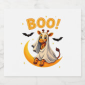 Cute Giraffe Ghost on Moon � Funny Halloween Boo D Sparkling Wijnetiket (Enkel label)