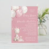 Cute Giraffe Girl Baby Shower Invitation Kaart (Staand voorkant)