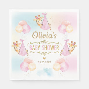 Cute Giraffe Girl Baby shower Pink Paper Napkin Servet