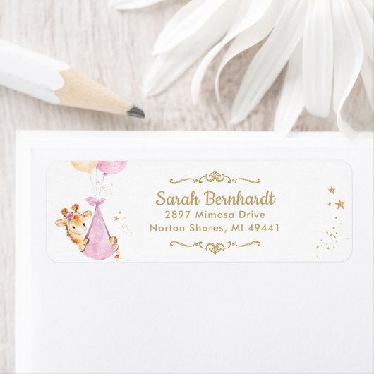 Cute Giraffe Girl Baby shower Return Address Label (Insitu)