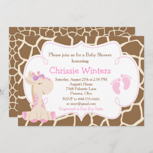 Cute Giraffe Girl Pink Baby shower Kaart