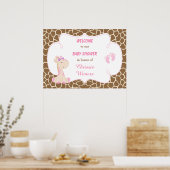Cute Giraffe Girl Pink Baby shower Poster (Keuken)