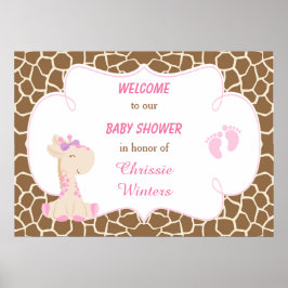 Cute Giraffe Girl Pink Baby shower Poster