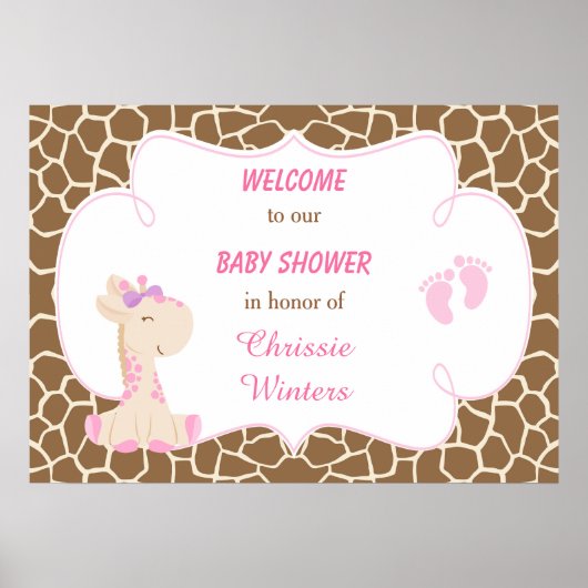 Cute Giraffe Girl Pink Baby shower Poster (Voorkant)
