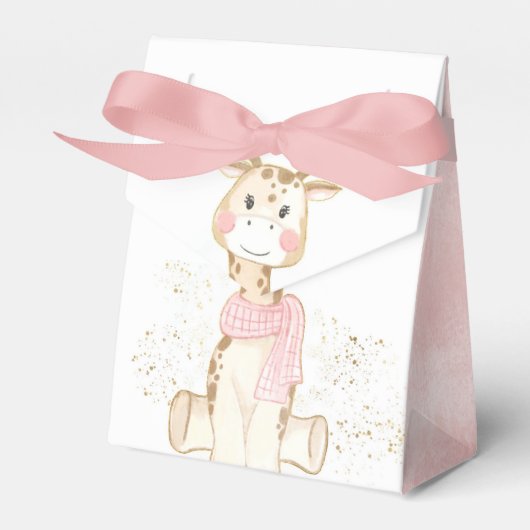 Cute Giraffe Gold Foil Glitter Baby Girl Shower Bedankdoosjes (Voorkant Zijde)
