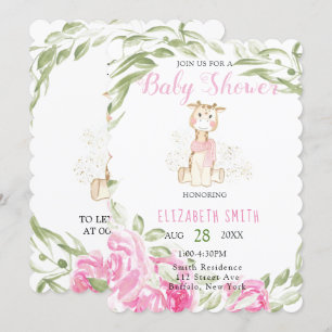 Cute Giraffe Gold Foil Glitter Baby Girl Shower Kaart
