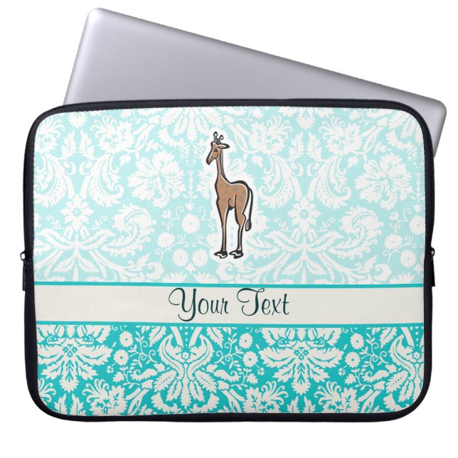 Cute Giraffe; Groenblauw Laptop Sleeve (Voorkant)