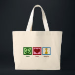 Cute Giraffe Grote Tote Bag<br><div class="desc">Giraffe van Peace Love.  groen vredesteken,  rood hart en cartoon giraffe.</div>