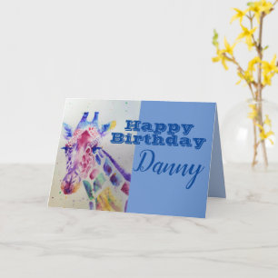Cute Giraffe Happy Birthday Boys chili Name Card Kaart