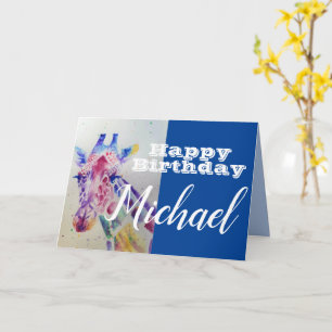 Cute Giraffe Happy Birthday Boys chili Name Card Kaart