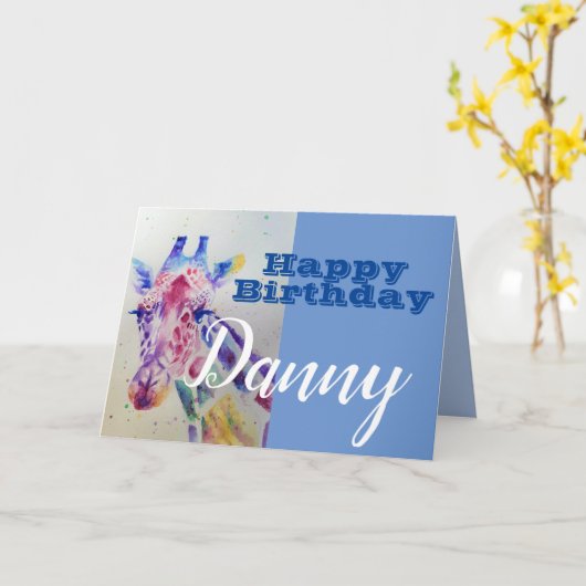 Cute Giraffe Happy Birthday Boys chili Name Card Kaart (Gele Bloem)