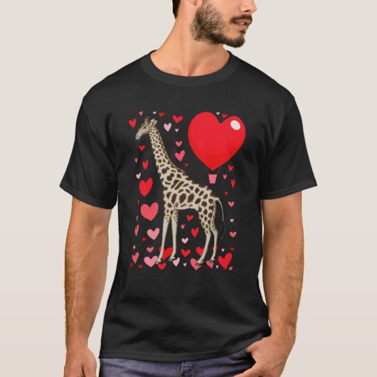 Cute Giraffe Heart Tall Couples Valentine Zoo Anim T-shirt (Voorkant)
