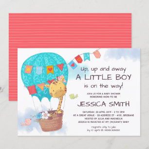 Cute Giraffe Hot Air Ballon Baby shower Kaart