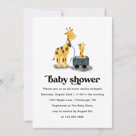 Cute Giraffe Illustration Typography Baby shower Kaart (Voorkant)