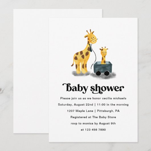 Cute Giraffe Illustration Typography Baby shower Kaart (Voorkant / Achterkant)