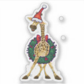 Cute Giraffe in een Santa Hat Sticker (Voorkant)